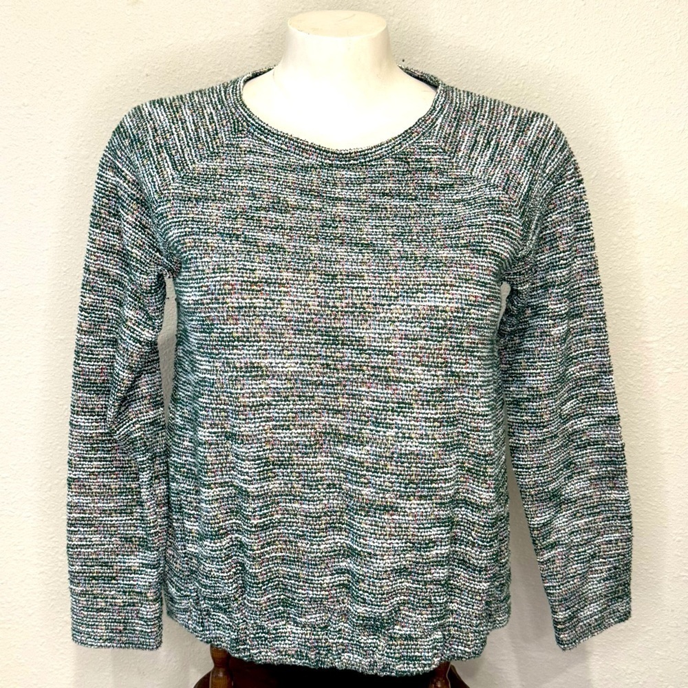 LOFT Boucle Sweatshirt Rainbow Gathered Hem Long Sleeve Women’s Size Large